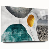 Abstract wall art featuring a dynamic design of colorful strokes and lines, displayed in a sleek acrylic glass frame, adding a modern touch to any decor.