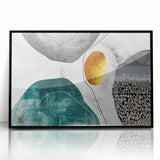 Framed wall art showcasing an abstract design of colorful strokes and lines, featuring a sleek black frame, ideal for modern home decor or office spaces.