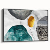 Framed wall art showcasing an abstract design of colorful strokes and lines on a black background, highlighting contemporary aesthetics and modern decor appeal.