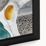 Framed canvas wall art showcasing an abstract design of colorful strokes and lines, perfect for modern decor, emphasizing vibrant hues and intricate details.