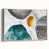 Framed canvas wall art featuring an abstract design with strokes and lines in silver tones, showcasing a modern aesthetic for contemporary home decor.