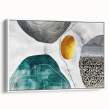 Framed canvas wall art showcasing an abstract design with fluid strokes and lines in shades of white and gray, perfect for modern home decor.