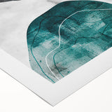 Abstract design wall art featuring vibrant strokes and lines in a mix of blue, gold, and white hues, ideal for modern home decor. Rolled canvas ready for framing.