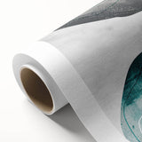 Abstract wall art featuring vibrant strokes and lines in shades of blue, orange, and yellow, ideal for modern home decor or art enthusiasts, displayed on a rolled canvas.