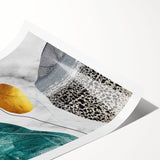 Abstract wall art print showcasing vibrant strokes and lines in shades of blue, orange, and yellow, perfect for modern home décor. Ideal for adding a pop of color to any room.