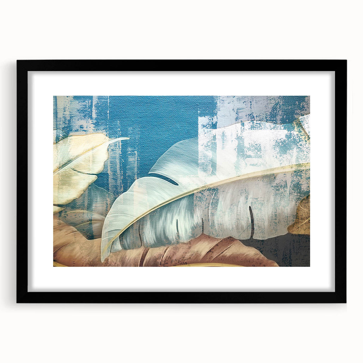 Abstract wall art featuring bold strokes and lines in a modern design, framed with a black mat, ideal for contemporary home decor and artistic interiors.