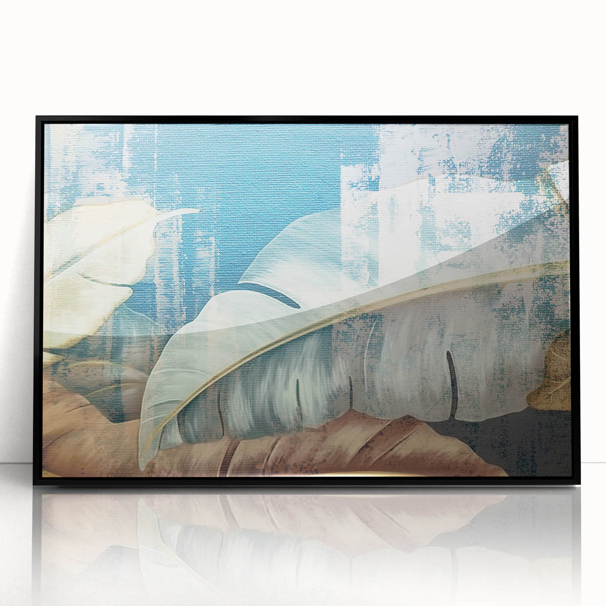 Framed wall art showcasing an abstract design with colorful strokes and lines, featuring a sleek black frame, perfect for modern home decor.