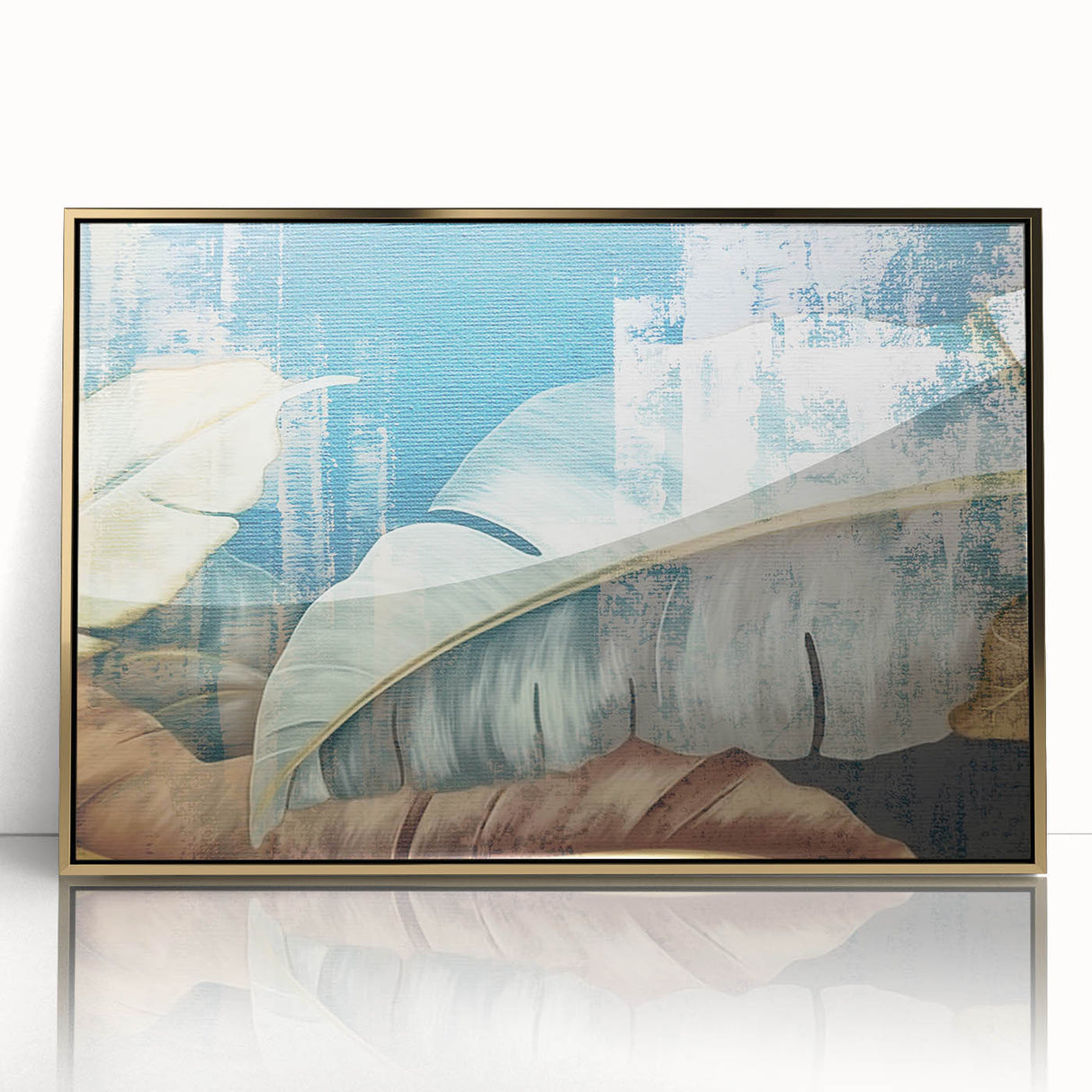 Framed wall art featuring abstract strokes and lines in a sophisticated gold and white design, perfect for modern home decor and art enthusiasts.