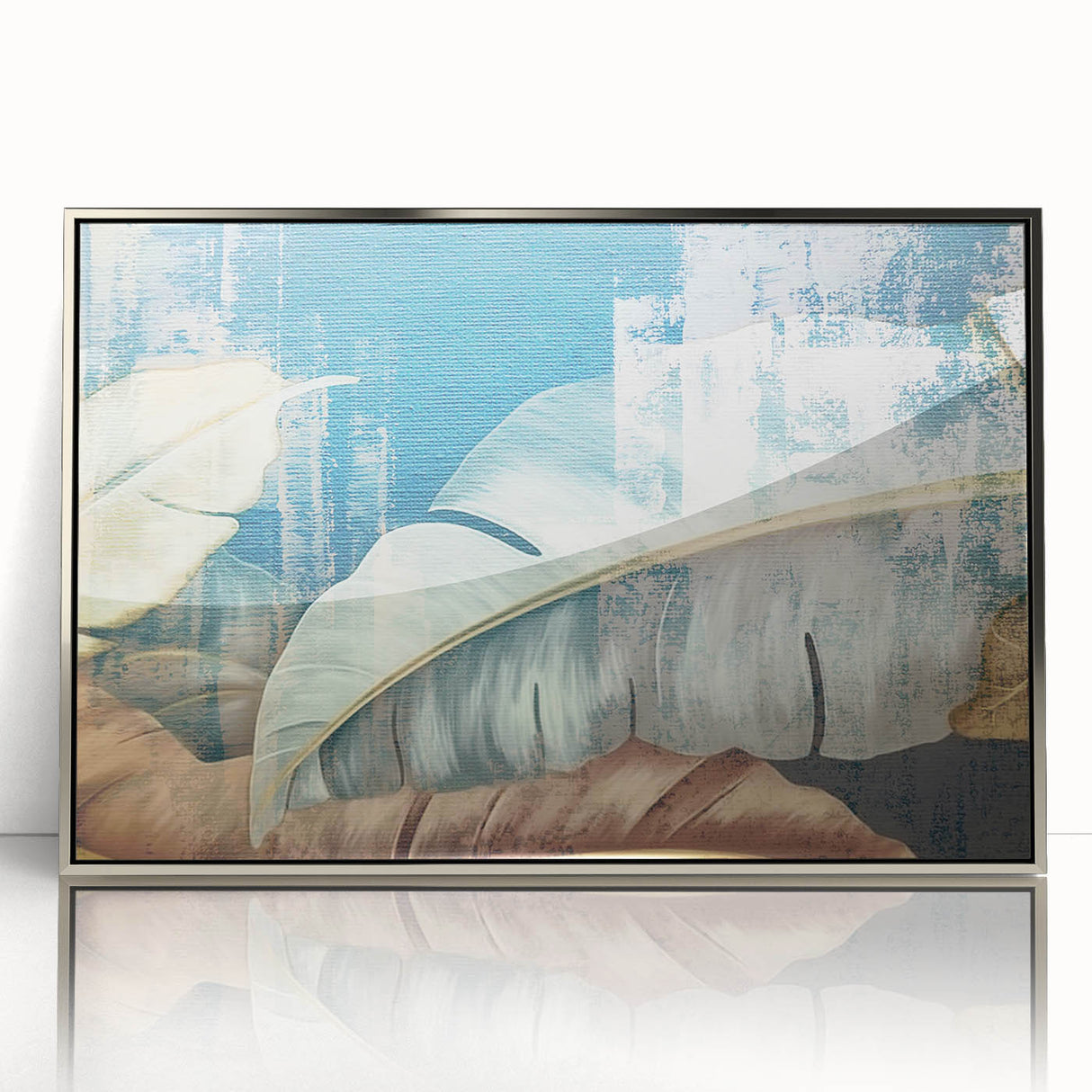 Framed abstract wall art featuring dynamic strokes and lines in a silver-acrylic finish; modern decor piece ideal for contemporary living spaces.