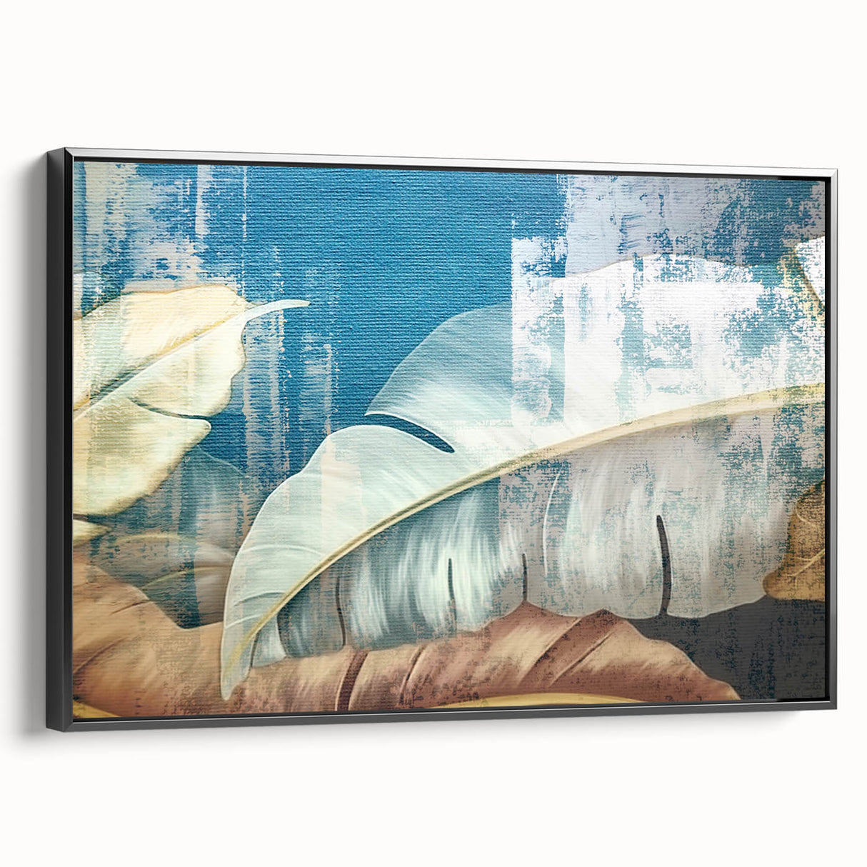 Framed canvas wall art showcasing an abstract strokes and lines design in black, with a sleek side view emphasizing its modern aesthetic and elegant framing.
