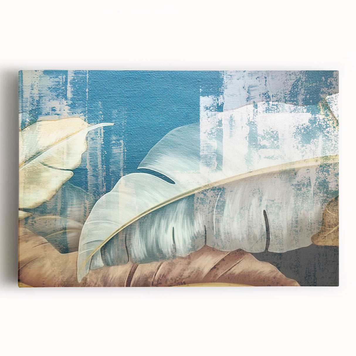 Abstract canvas wall art featuring vibrant strokes and lines in shades of blue, orange, and yellow, designed to add a modern touch to any decor.