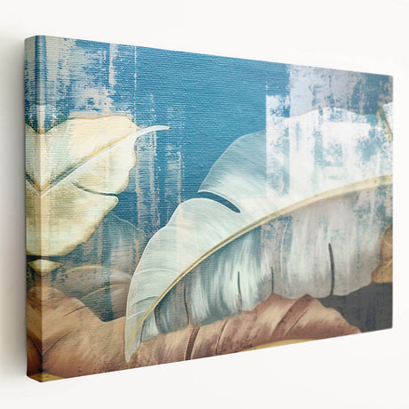 Stretched canvas artwork showcasing an abstract design with bold strokes and lines, perfect for modern home décor. Side view highlights its depth and vibrant colors.