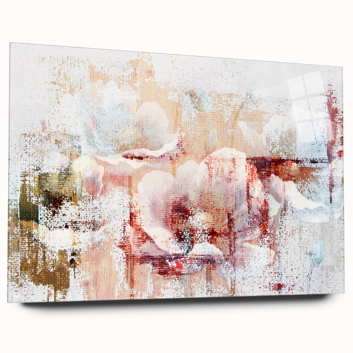 Abstract wall art design showcasing vibrant strokes and lines in bold colors, displayed in a side view on acrylic glass, perfect for modern decor.