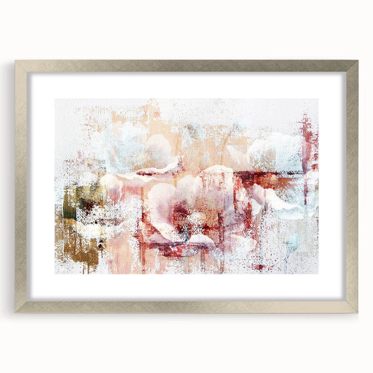 Abstract wall art featuring dynamic strokes and lines in a silver frame with a mat, ideal for modern decor and enhancing interior aesthetics.