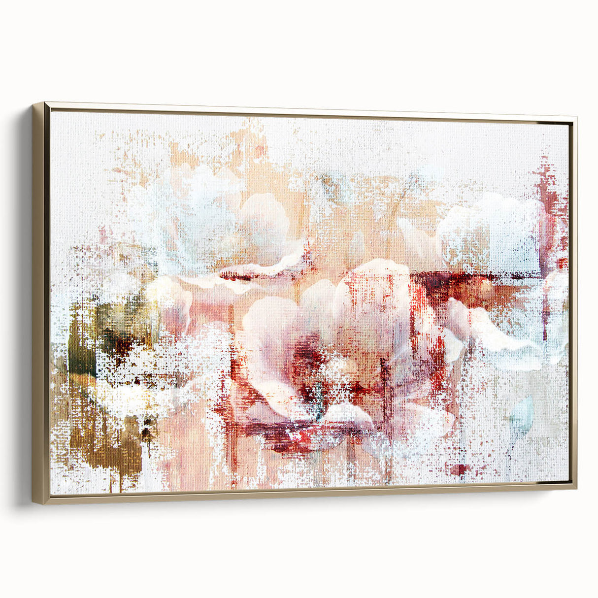Framed canvas wall art showcasing an abstract design with gold strokes and lines, featuring a modern aesthetic perfect for contemporary home decor.