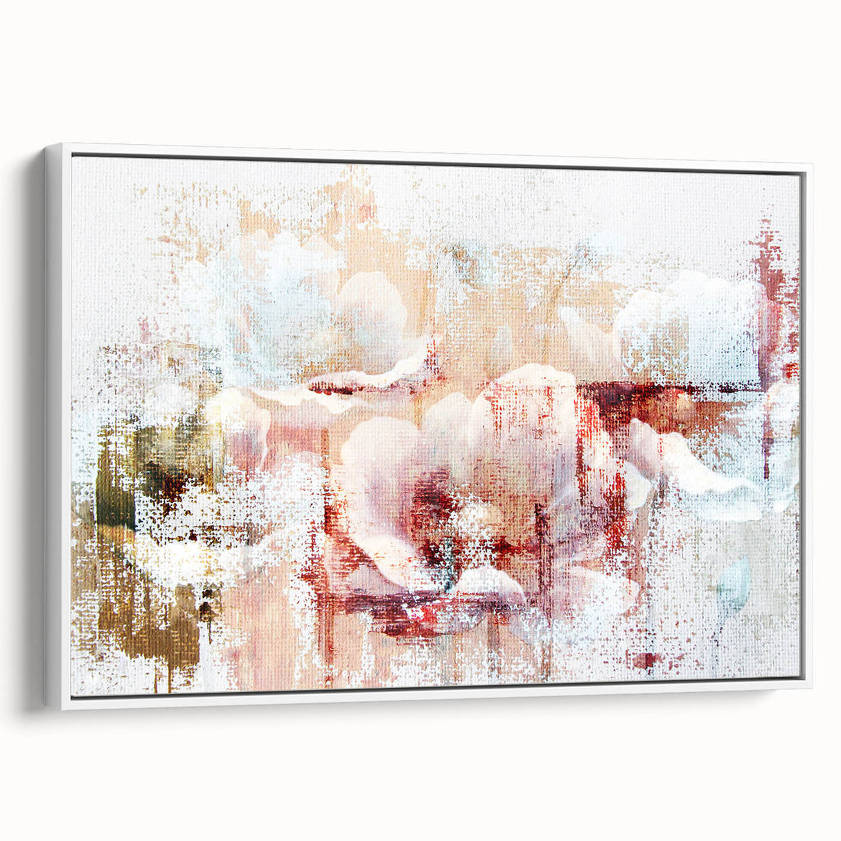 Framed canvas wall art showcasing an abstract design with colorful strokes and lines, set against a white background, highlighting modern artistic expression.