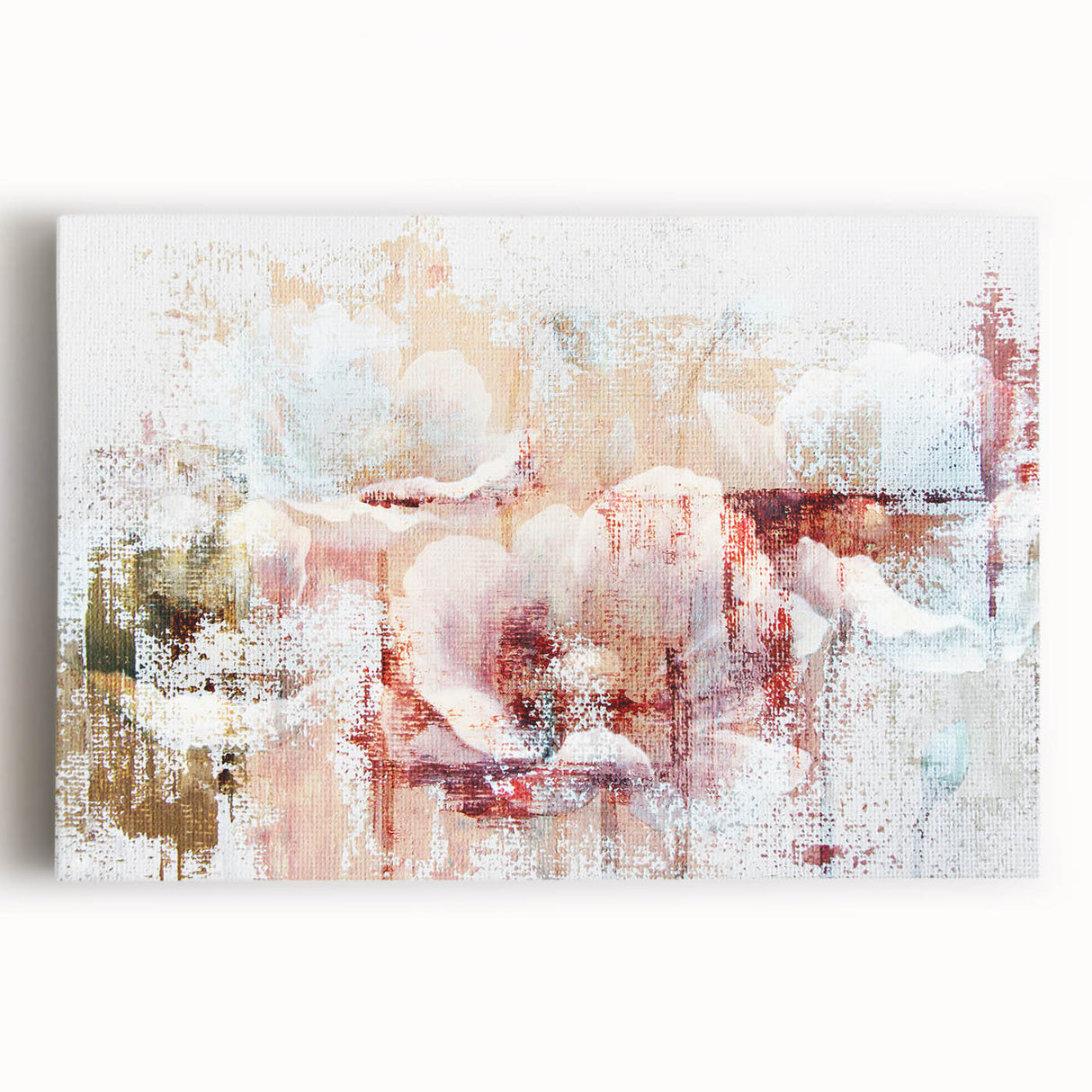 Abstract wall art featuring vibrant strokes and lines in blue, orange, and yellow hues, showcasing a modern design on stretched canvas, ideal for contemporary decor.