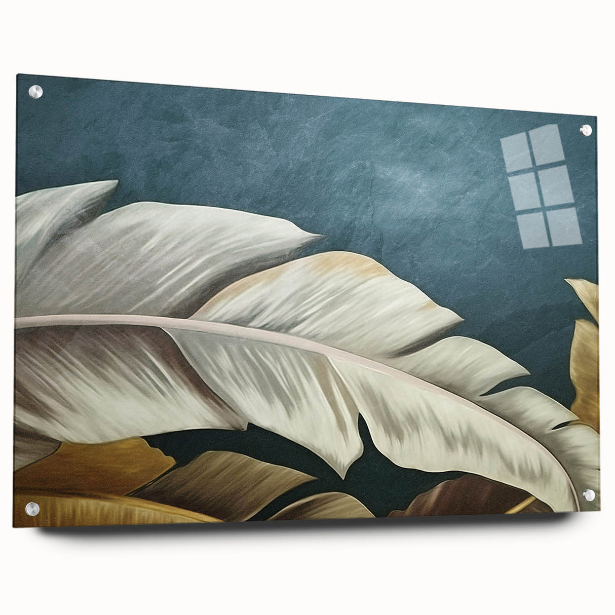 Abstract art piece showcasing vibrant strokes and lines in rich colors, displayed in a sleek acrylic frame with visible mounting pins, perfect for modern decor.