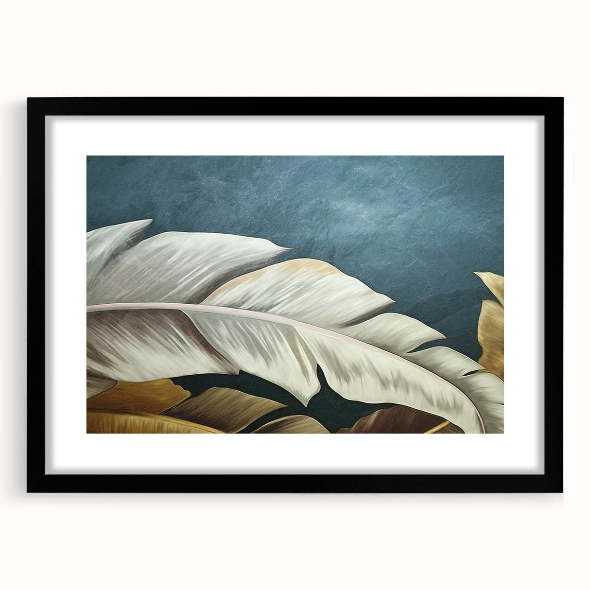 Abstract wall art print showcasing a modern design of colorful strokes and lines, framed with a sleek black matte, perfect for contemporary home decor.