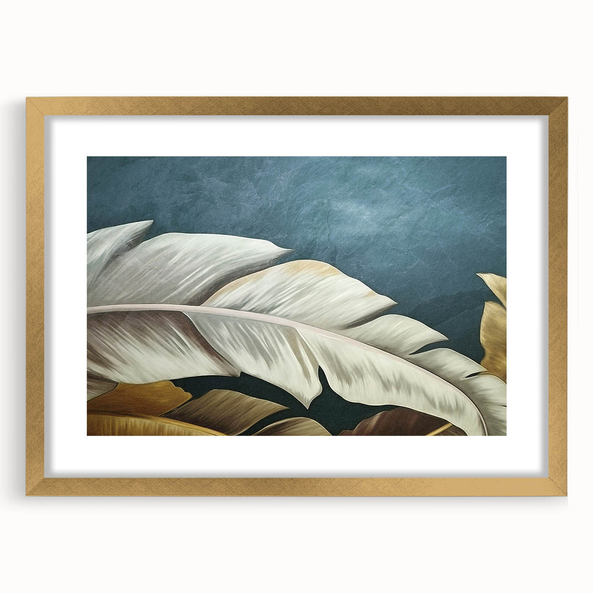 Abstract strokes and lines design on a framed wall art piece, featuring a gold mat and frame, perfect for modern home decor. Ideal for enhancing living spaces.