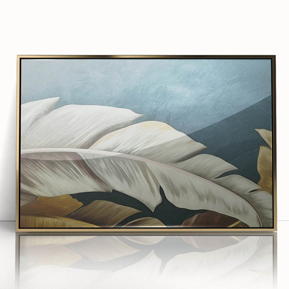 Framed wall art featuring an abstract design of gold and black strokes and lines, showcasing a modern aesthetic perfect for contemporary decor.