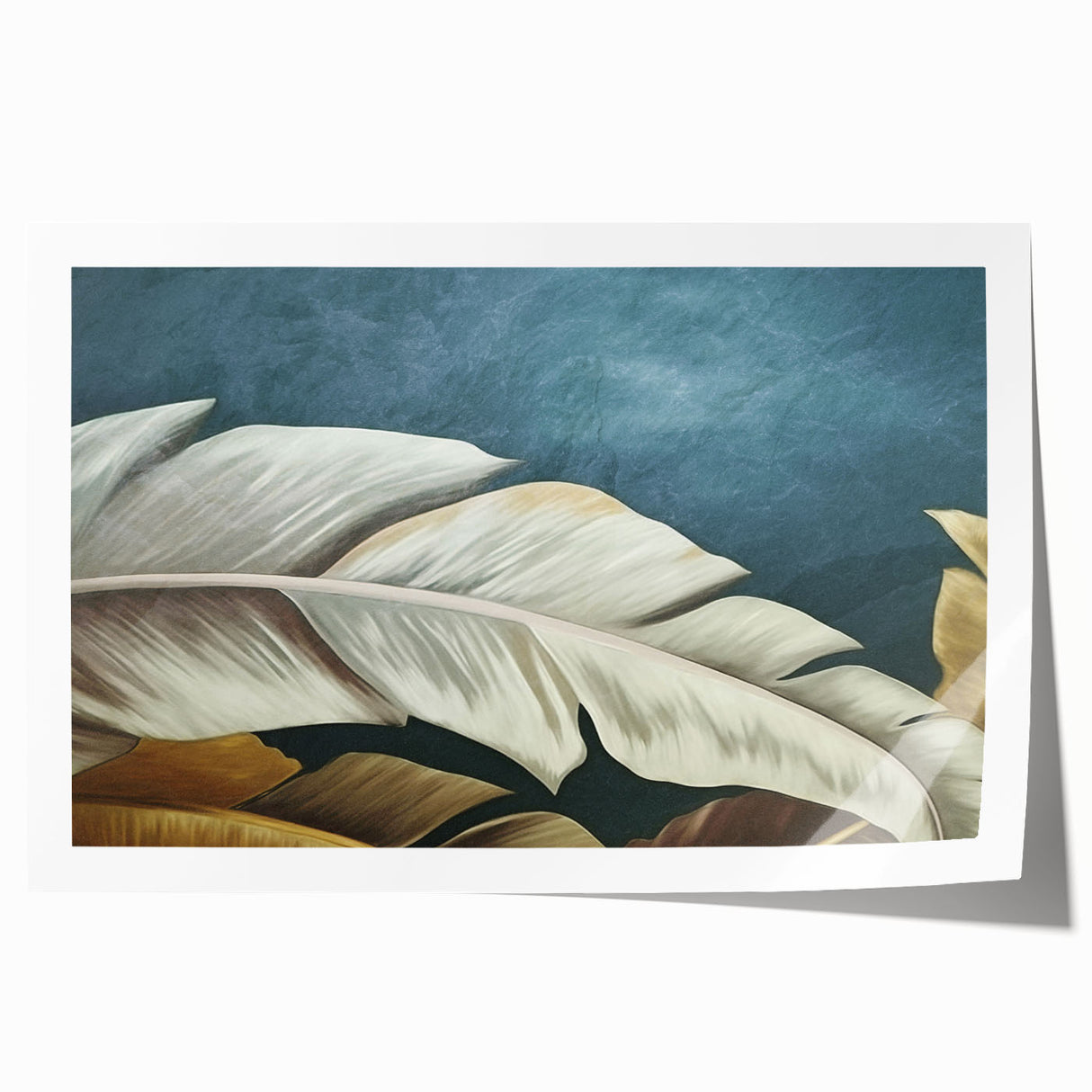 Abstract wall art featuring a dynamic composition of colorful strokes and lines, ideal for modern decor. This rolled print showcases vibrant hues of blue, orange, and yellow, perfect for enhancing living spaces or artistic environments.