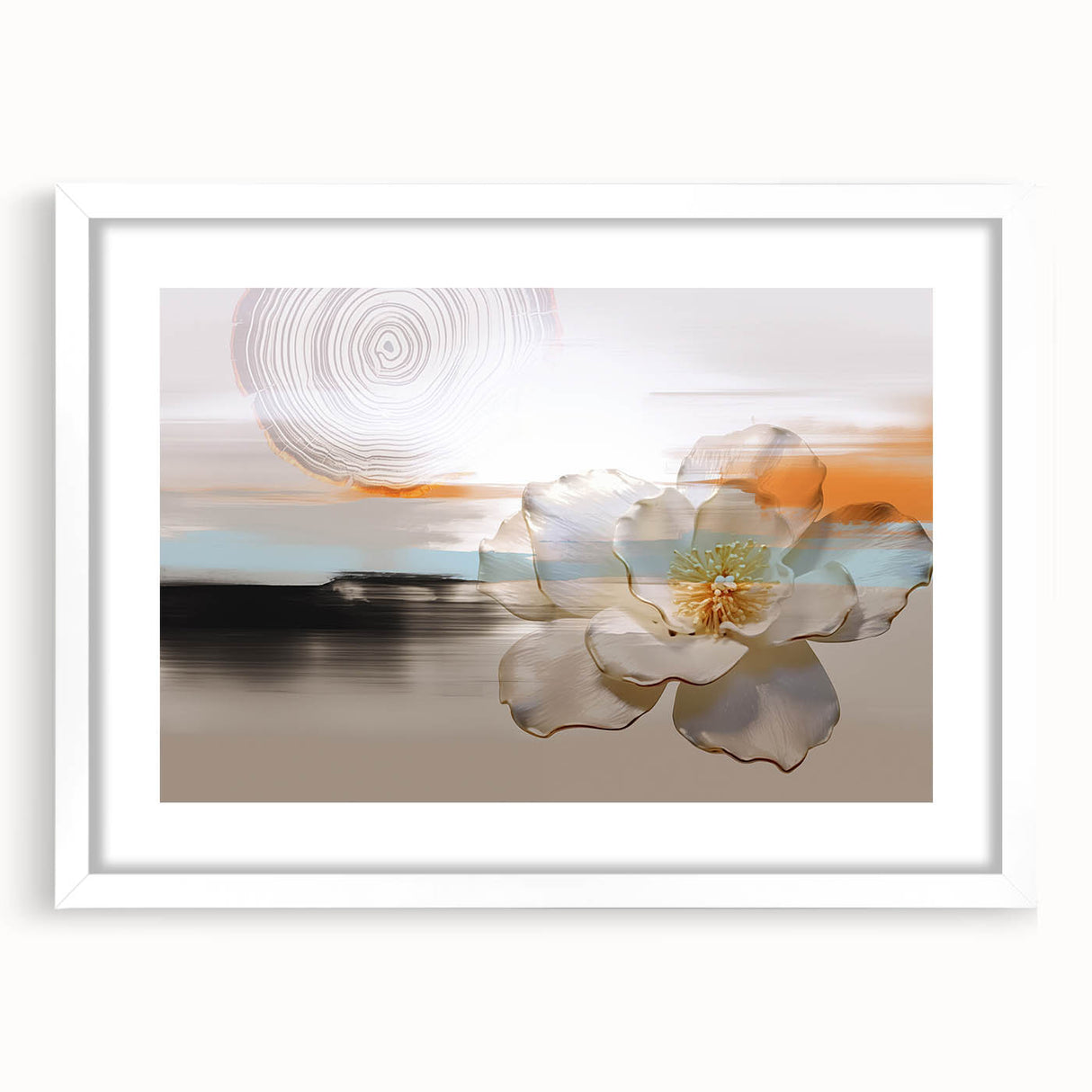 Abstract wall art featuring colorful strokes and lines in a modern design, framed with a white mat, perfect for contemporary home decor. Ideal for adding a vibrant touch to living spaces or galleries.