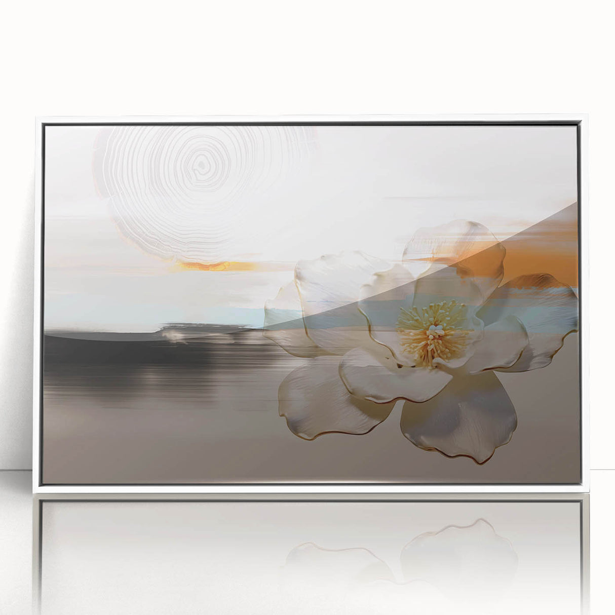Framed wall art showcasing a modern abstract design with vibrant strokes and lines in bold colors, set against a white background, ideal for contemporary decor.