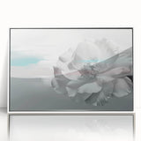 Framed wall art featuring an abstract design of colorful strokes and lines in shades of blue, orange, and white, perfect for modern home décor.