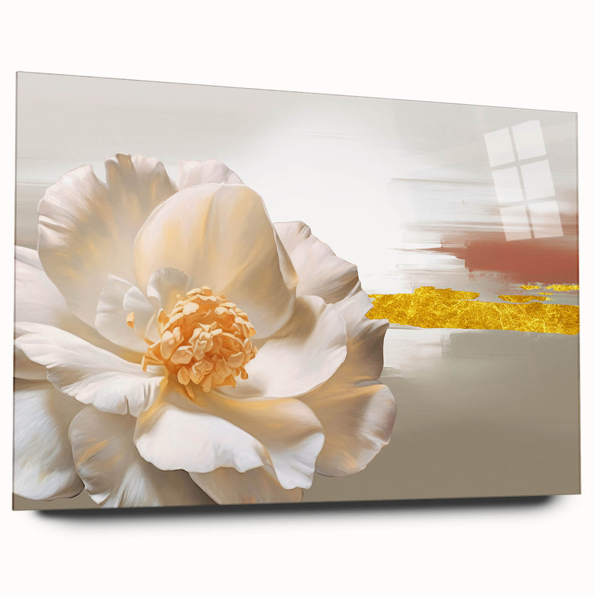 Abstract wall art featuring dynamic strokes and lines in vibrant colors, displayed in a sleek acrylic frame, showcasing a modern artistic design perfect for home decor.