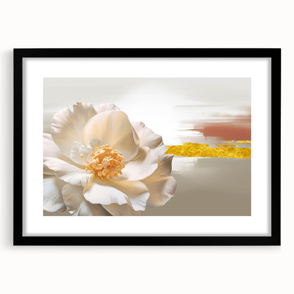 Abstract wall art design featuring vivid strokes and lines in a contemporary style, framed in black with a mat, ideal for modern home decor.