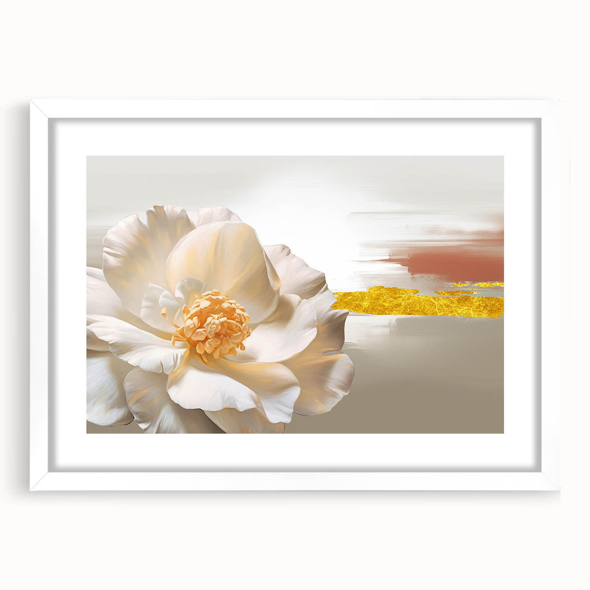 Abstract strokes and lines design wall art in a white frame with matting, showcasing modern artistic flair perfect for contemporary home decor.