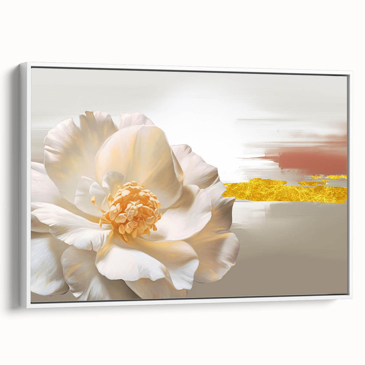 Framed canvas wall art featuring an abstract design of colorful strokes and lines, set against a white background, showcasing modern artistic flair and elegance.