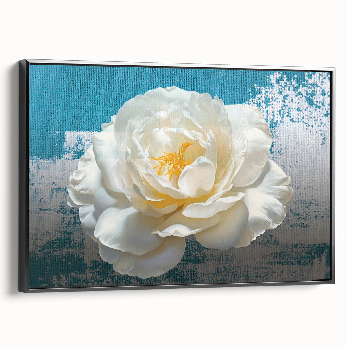 Framed wall art featuring an abstract design of colorful strokes and lines in vibrant hues, showcased from a black side view, perfect for modern decor.