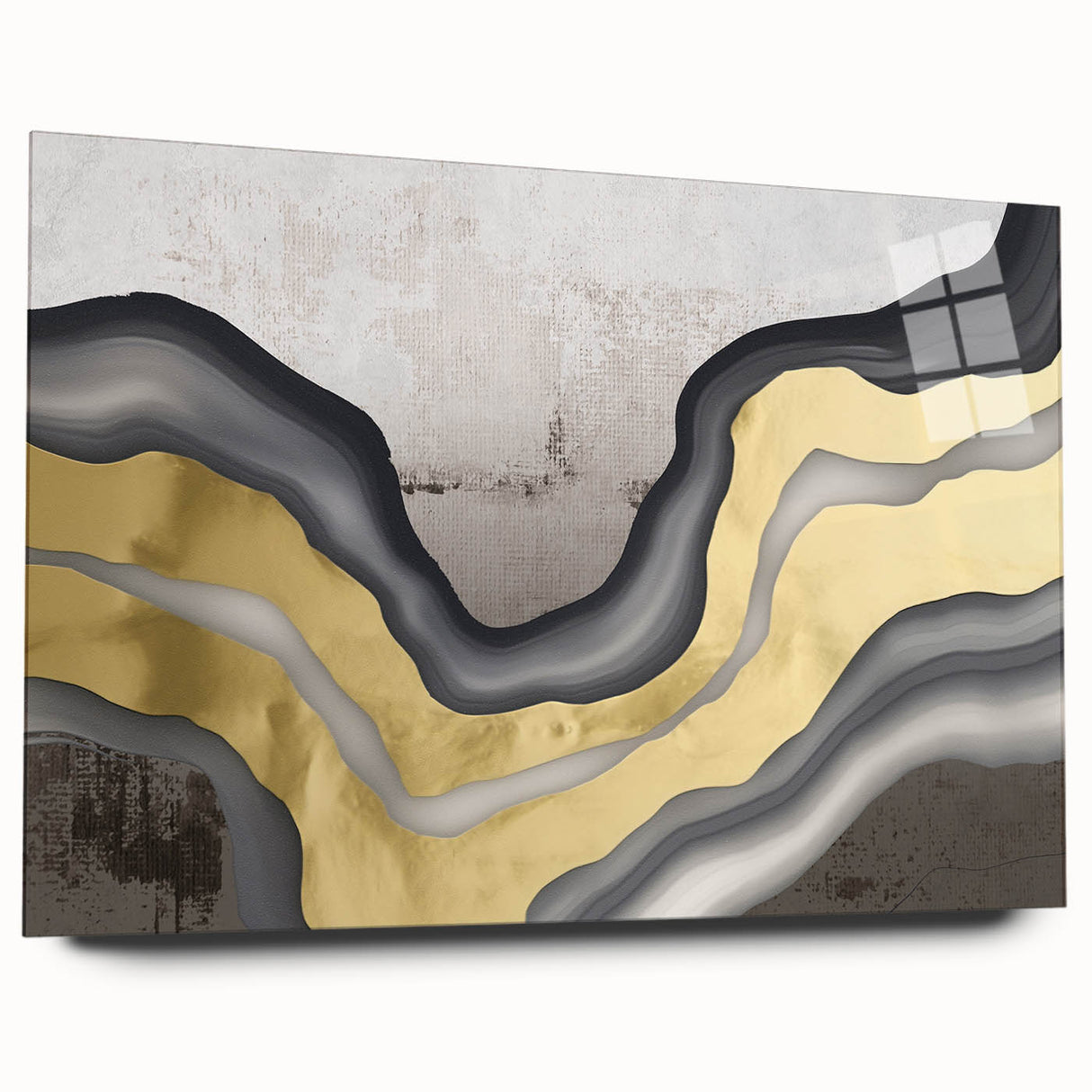 Abstract wall art featuring vibrant strokes and lines in a colorful design, displayed in a side view on acrylic glass, enhancing modern decor aesthetics.