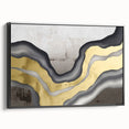Framed canvas artwork showcasing an abstract design of colorful strokes and lines in a modern aesthetic, featuring a sleek black frame, ideal for contemporary decor.