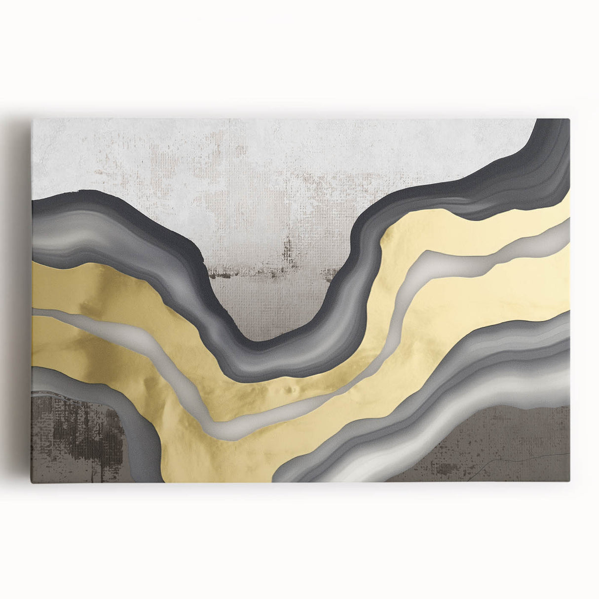 Abstract wall art print showcasing dynamic strokes and lines in vibrant hues of blue, orange, and gold, elegantly stretched on canvas for modern decor.