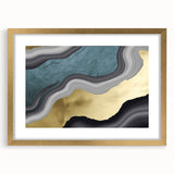 Abstract wall art featuring vibrant strokes and lines in a gold frame with a mat, showcasing modern design elements for stylish home decor.