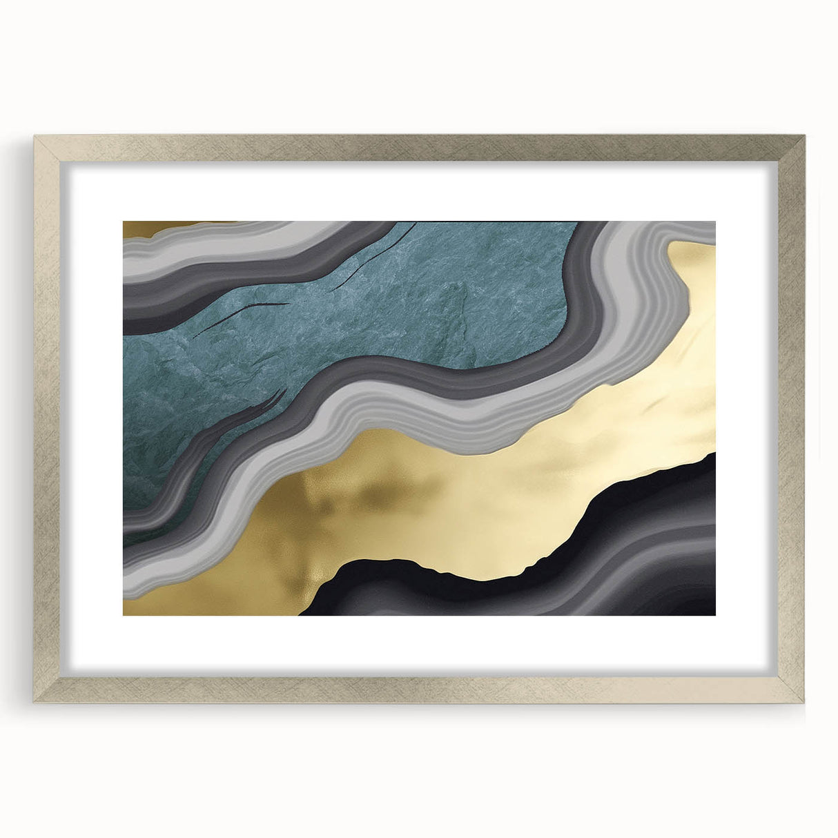 Abstract wall art featuring a dynamic design of colorful strokes and lines in a silver frame with a mat, showcasing modern aesthetics and artistic flair.
