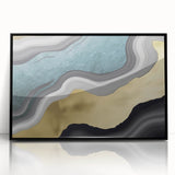 Framed wall art showcasing an abstract design of colorful strokes and lines in a modern style, featuring a sleek black frame, ideal for contemporary home decor.
