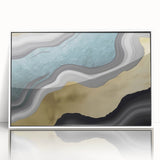 Framed wall art showcasing an abstract design of colorful strokes and lines in a modern aesthetic, featuring a white frame that enhances its vibrant appeal. Perfect for contemporary home decor.