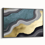 Framed canvas wall art showcasing an abstract design with bold strokes and lines in black, perfect for modern decor, displayed from a side view.