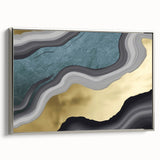 Framed canvas wall art showcasing an abstract design of colorful strokes and lines, featuring a silver frame, ideal for modern home decor.