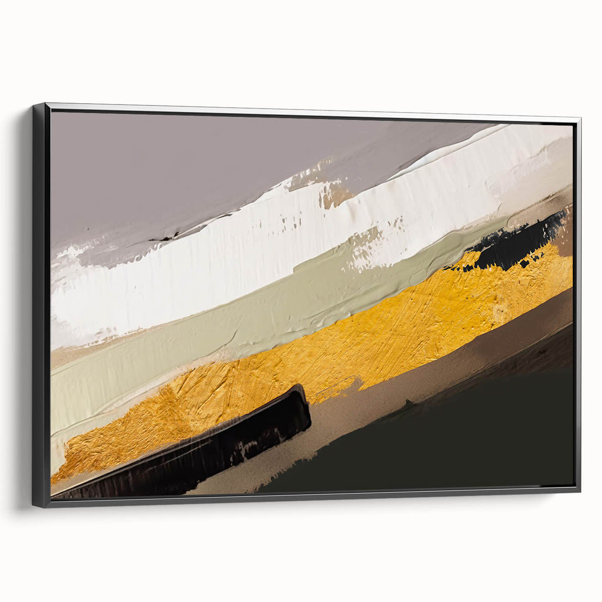 Framed canvas wall art featuring an abstract design with dynamic strokes and lines in black and white, showcasing a modern aesthetic suitable for contemporary decor.