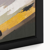 Close-up of abstract strokes and lines design in vibrant colors on framed canvas wall art, showcasing intricate textures and artistic details ideal for modern decor.