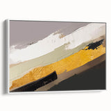 Framed wall art featuring an abstract design of strokes and lines in soft pastel colors, displayed from the side, perfect for modern home decor.