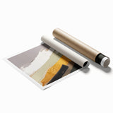 Abstract wall art print showcasing vibrant strokes and lines in shades of blue, yellow, and orange, designed to enhance modern interior decor aesthetics.