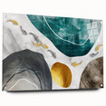 Abstract wall art design showcasing vibrant strokes and lines in a bold color palette, displayed in a modern acrylic frame with visible mounting pins, enhancing contemporary decor.