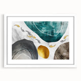 Abstract wall art featuring a modern design of colorful strokes and lines in a white frame with a mat, perfect for contemporary home decor. Ideal for enhancing living spaces with artistic flair and subtle elegance.
