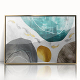 Framed wall art featuring an abstract design of gold strokes and lines on a sleek acrylic surface, perfect for modern decor and adding elegance to any space.